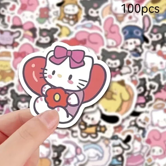 Kawaii Pastel Character Sticker Sheet - Pink & Black - Picture 7 of 7